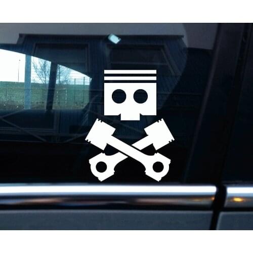 "Piston and con-rods" skull and crossbone theme funny car vinyl sticker