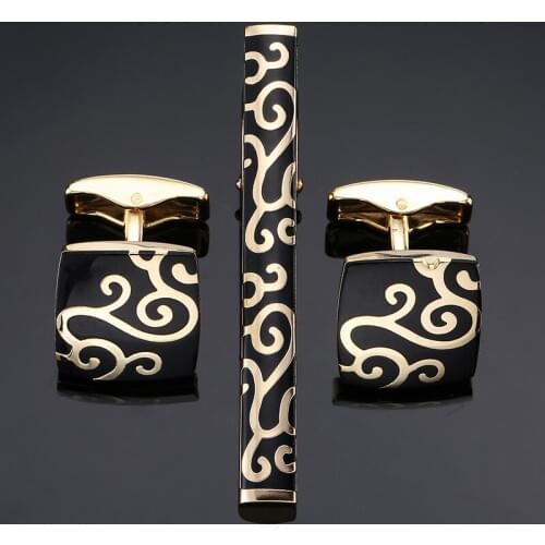 Simple Golden pattern Bussiness Tie Clip Cufflinks For Mens Set Cufflinks High Quality Tie Pin Cuff Links Set Men Jewelry Gifts