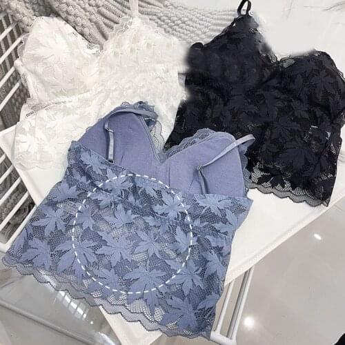 Sexy Lace Bralette Tube Tops Bandeau Summer Women Lace Bra Tanks Crop Tops Bandeau Girl Underwear Solid Color Camisole Lace Bra