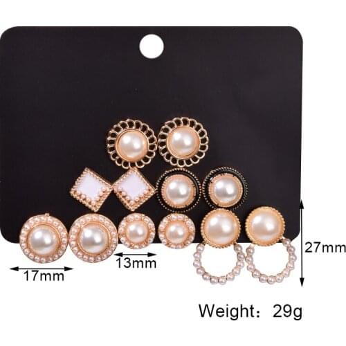 6 Pairs/Set Earrings for Women Fashion Round Pearl Stud Earrings Set Boucle Oreille Femme Earring Set Mixed Jewelry Gifts