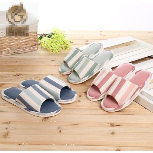 Japanese Style Spring and Summer Couple Slippers Home Linen Wood Floor Sandals and Slippers Soft Bottom Cotton Slippers