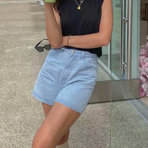 Summer Vintage High Waist Denim Shorts Women Casual Wide Legs Loose Rolled Jeans Short Pants Ladies High Street Bottoms Clothes