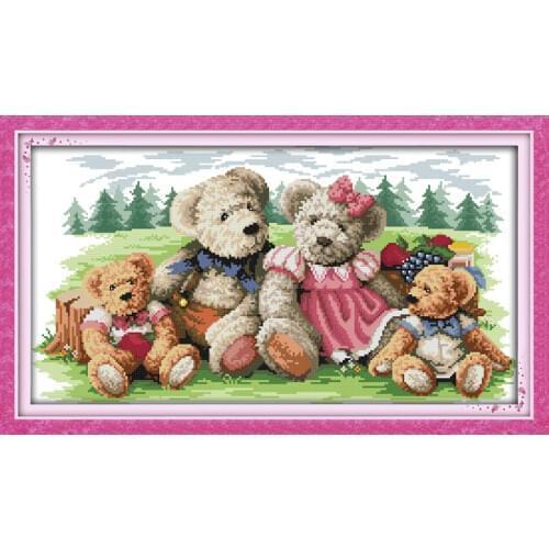 Everlasting Love Christmas Bear Family Ecological Cotton Chinese Cross Stitch Kits Counted Stamped 14 Christmas Home Decoration