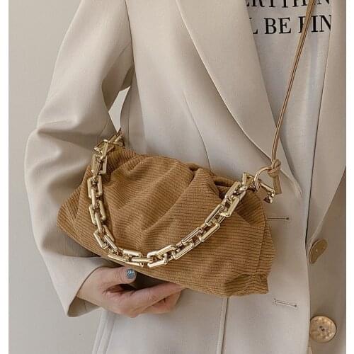 Female 2021 New Fashion Corduroy Shoulder Bag Handbags and Purses Thick Chain Luxury Handbags Women Bags Designer Brand Clutch