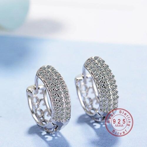 Luxury Real Silver Color Small Circle Round AAA+ CZ Zircon Stud Earrings For Women Wedding Engagement Jewelry GIFT Bijoux