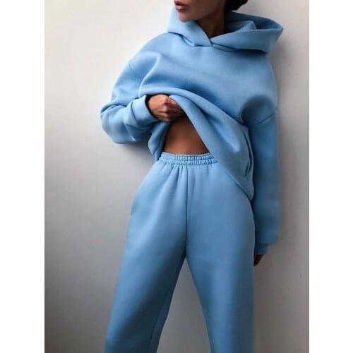 2021 Spring/Autumn/winter new womens casual hoodie two-piece set solid Pullover Hooded long sleeve long pant suit with pocket