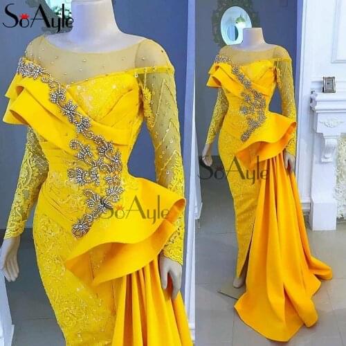SoAyle Elegant Evening Dress 2019 Mermaid Prom Dresses Birthday Prom Party Gown Plus size Yellow Long Vesidos De Festa