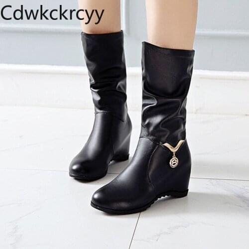 Winter The New fashion Round head Increase within Martin boots student Leisure Plus velvet Keep warm High heel Women boots 34-43
