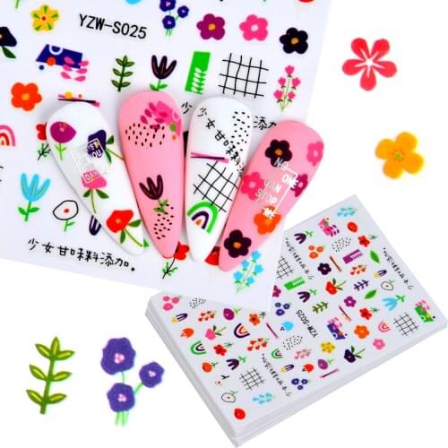 1Pcs Nail Art Sticker Rainbow Small Fresh Cute Flower Nail Sticker Net Red Waterproof Long-lasting Nail Sticker Can Be Tear