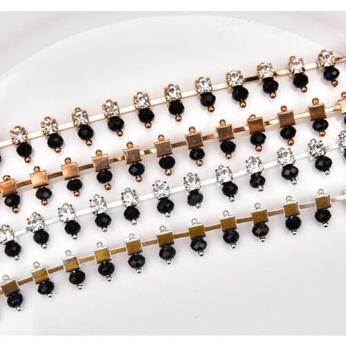 1 Yard Gold Silver Tone Black Beads Crystal Rhinestone Chain Handmade Costume Trims Crafts for Clothes Shoes DIY Applique