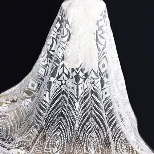 1 Yard New Off White Tulle / Net Embroidery French Bridal Wedding Dress Lace fabric DIY sewing fabric lace