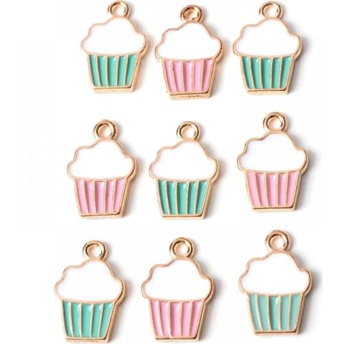 10Pcs Enamel Cute Cake Charms Alloy Metal Drop Oil Small Pendants For Necklace Bracelet DIY Jewelry Making Accessories