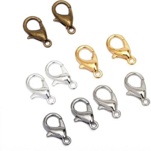 100pcs 10/12/14/16/18mm Lobster Swivel Clasp For Key Ring Necklace Chain Gold Bronze Silver Plated Alloy Lobster Clasp Hook DIY
