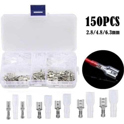 150PCS 2.8/4.8/6.3mm Spade Female Crimp Terminals Seal Electrical Wire Connectors Insulated Sheath