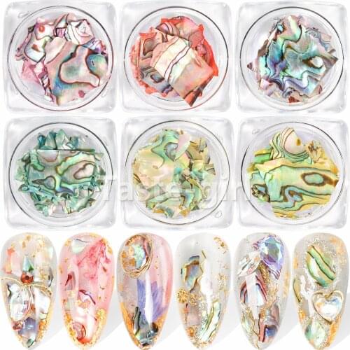 2 Jars Nail Decorations 3D Shiny Abalone Pearl Shell Slice Flake Nail Art Stones Charms Spangles Tips Manicure Accessories BYP