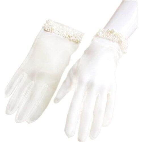 2019 Fashion White Lace Bridal Fingerless Gloves Woman Long Wedding Gloves Crystal Wedding Accessories for Brides