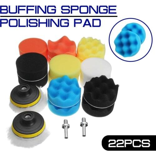22PCS Buffing Sponge Polishing Pad With M10 Drill Adapter Hand Tool Kit For Car Polisher Wax