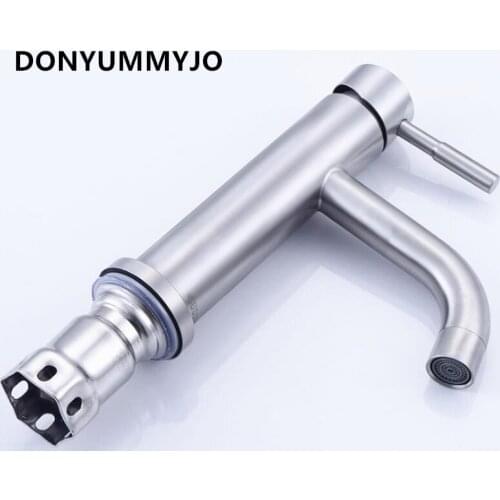 304 Stainless Steel Body Nickler Finished Basin Faucets Curved Outlet Hot And Cold Water Pipe Taps With 2 Hoses