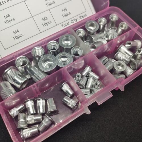 50pcs-20pcs M3 M4 M5 M6 M8 Aluminum Alloy Rivnut Flat Head Threaded Rivet Insert Nutsert Cap Rivet Nut Assortment Kit