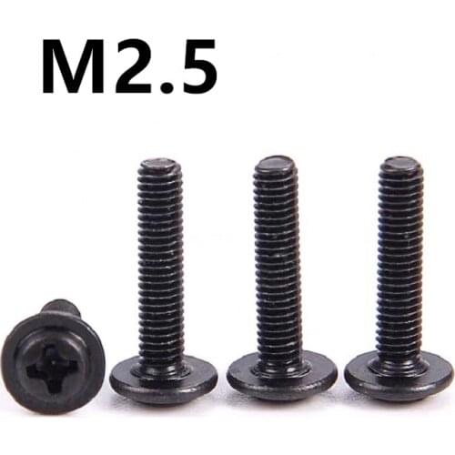 500pcs M2.5x4/5/6/8/10/12mm PWM DIN967 Black Pan Padded Screws Referral Computer Case Chassis Fixed Motherboard Screws With Pad