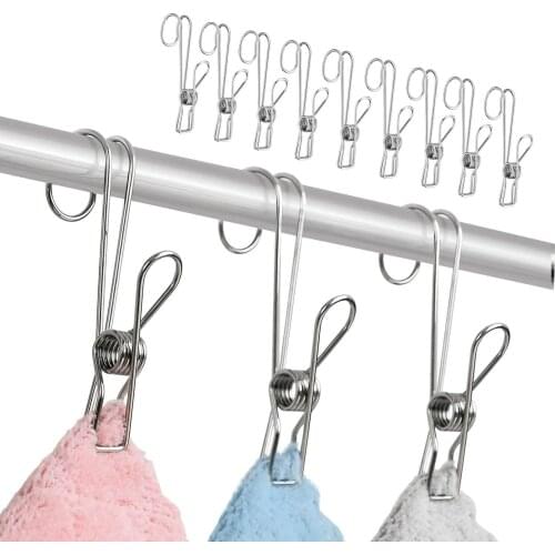 6PCS Wire Clothespins Laundry Chip Stainless Steel Clips With Hooks Multifunctional Clothespins Household Universal Storage Hook