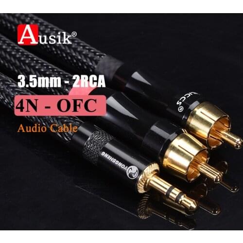A017 HIFI 3.5mm to 2 RCA Stereo DIY Cable Budweiser RCA + 4N OFC Audio-cable / Black 0.5m - 5m