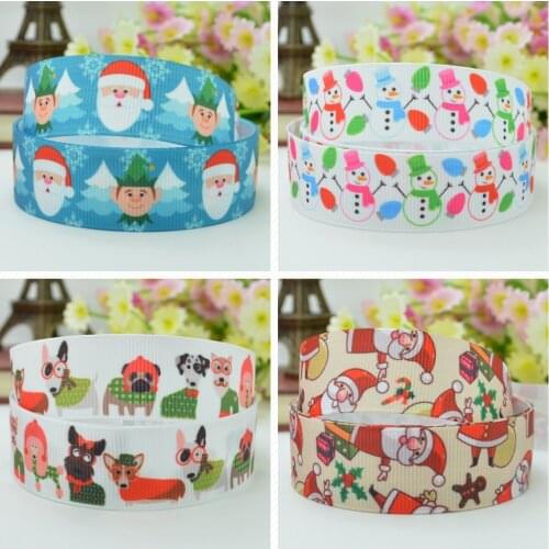 10 Yards 22mm 7/8" Christmas Santa Claus red Green pretty Printed grosgrain ribbon hair bow Headwear DIY hair accessories retail