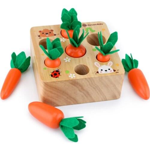 Wooden Montessori Pull Carrot Toy Set Insert Carrot Shape Matching Space Size Cognitive Early Childhood Educational Toys Gifts