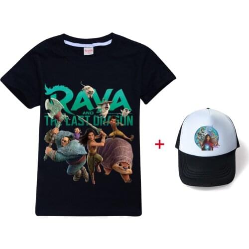 Kids Girls Raya and The Last Dragon Clothes Boys Cotton T-shirt Tops + Cap Fashion Cartoon Summer Short Sleeve Children Outfits