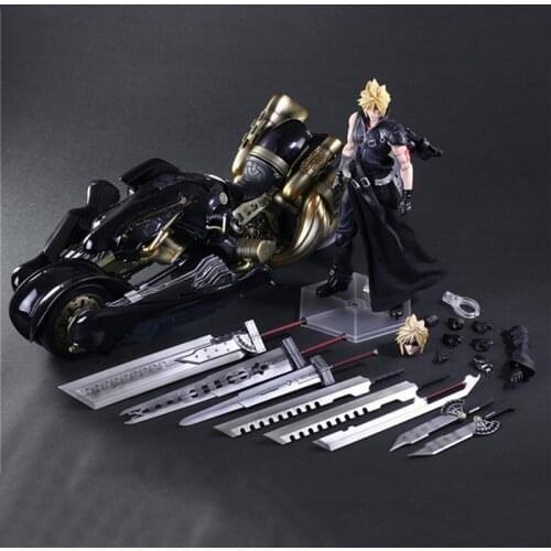 Play Arts Final Fantasy VII Cloud Strife Motorcycle Action Figure PVC 26cm Cloud Strife Collection Model Toys Doll