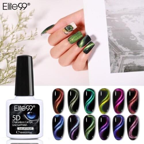 Elite99 10ml 9D Chameleon Cat Eye Gel Polish Shinny Glitter Gel Varnishes Nail Primer Top Base Coat Nail Art Magnet Stick Tools