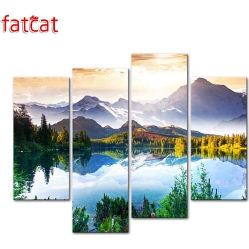 FATCAT Nature landscape lake 4 Piece Diy Diamond Painting Full Square Round Drill 5D Diamond Embroidery Sale Needlework AE1628