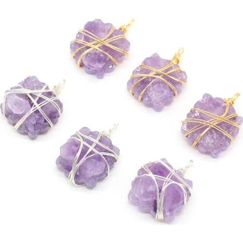 Exquisite Winding Amethysts Pendant Charms Natural Stone Irregural Pendant for Making Jewelry Necklace Gift Size 24x36mm