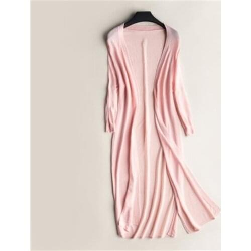 2020 Women Midi Long Cardigan Summer Autumn Thin Silk Knitted Cardigans Female Casual Loose Sweater Coat Jacket Plus Size 3XL