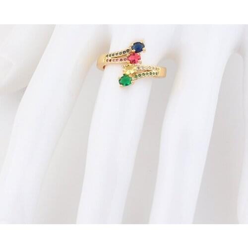 Korea Vintage Rainbow Cubic Zircon Rings for Women BOHO Party Open Colorful Rings Round Geometric Adjustable Ring
