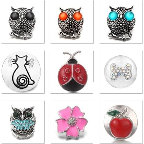 XH8035 Crystal 18mm owl cat dot Metal Snap button fit snap jewelry DIY
