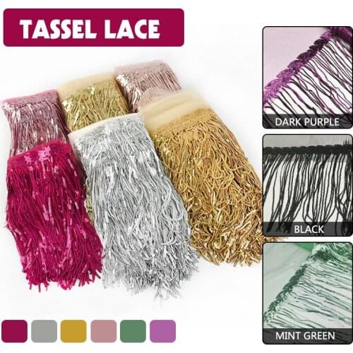 1Yard 20cm Wide Colorful Sequin Tassel Lace Trim Ribbon Fringe DIY Handmade Dance Performance Clothing Decoration Accessories
