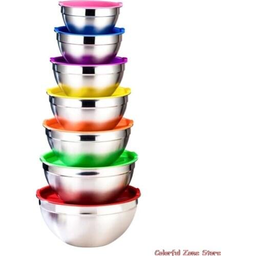 5PCS Stainless Steel Mixing Bowl With Lid Home Kitchen Egg Mixer Salad Bowls Non-slip Silicone Bottom Food Storage Bowl Set