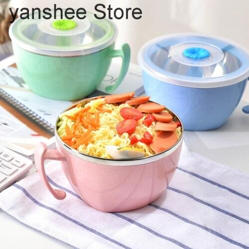 Stainless steel bowl 800ml with cover, plastic leak proof handle, food noodle container, cold dish, soup, kitchen, tableware
