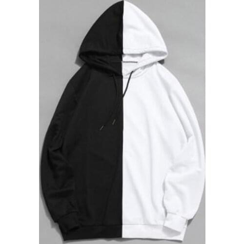 Men Sweatshirt Black White Patchwork Casual Slim Fit Hoodie Outwear 2021 Autumn Winter Outdoor Sweatshirt