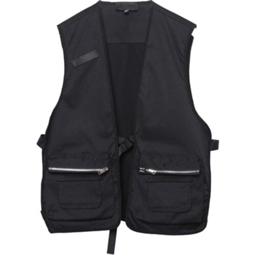 Mens Short Vest Korean Fashion Spring Summer Zipper Pocket Cardigan Personality Loose Short Vest Fashion Tactical Vest
