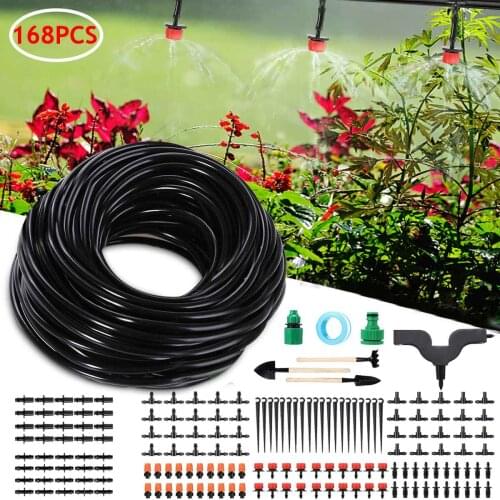 NEW 168PCS Water Misting Cooling System Mist Sprinkler Nozzle Outdoor Garden Patio Greenhouse Plants Spray Fog Hose Watering Kit