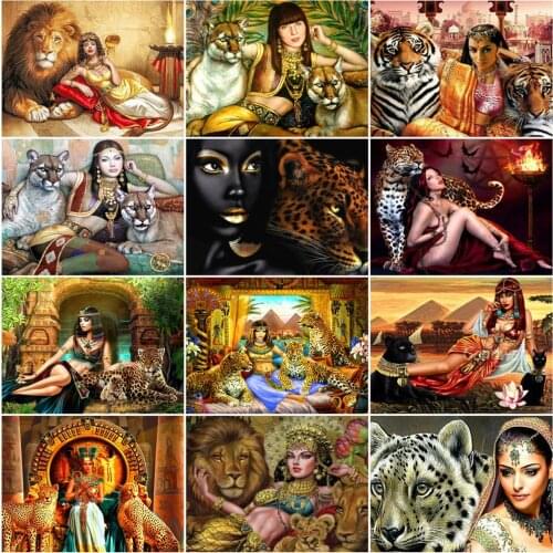 AZQSD Coloring By Number Leopard Lion Handpainted Modern Wall Art Paint By Numbers Animal Kits Acrylic Unique Gifts