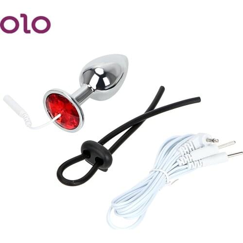 OLO Electric Shock Set Anal Plug & Cock Ring Electrical Climax Penis Stimulator Medical Themed Toys Sex Toys For Men