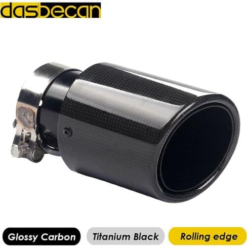 Dasbecan Glossy Carbon Rolling Edge Titanium Black Car AK Tail Exhaust Pipes Modification Nozzle Tail Muffler End Tips Universal