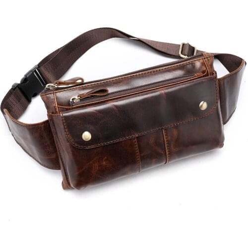 New Genuine Leather Waist Bag Men Fashion Travel Waist Pack Retro Phone Pouch Bags Small Fanny Pack Chest Bag For Men