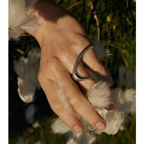 1pc 100% Authentic 925 sterling silver Glossy Smooth Gold /White Irregular Geometric Band Wider Rings Ring adjust TLJ1087