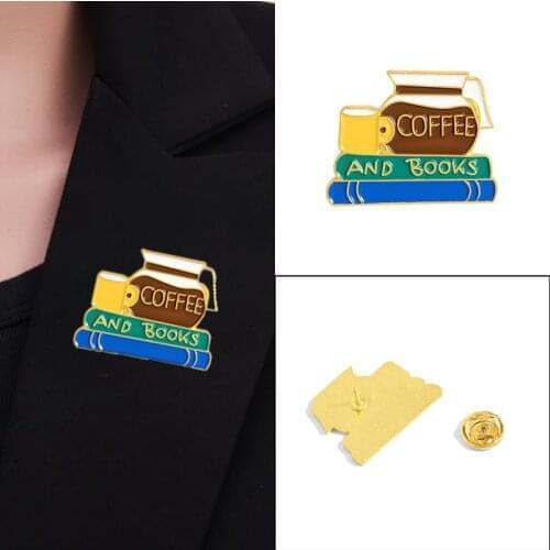 Creative Cartoon Books Coffee Enamel Brooch Pin Lapel Backpack Jewelry Gift