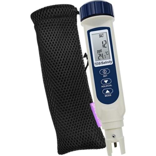 Pentype Dual Display TDS Salinity ppt, ppm, S.G., %, °C, °F Water Quality Temperature Tester IP65 Housing w/ Pouch