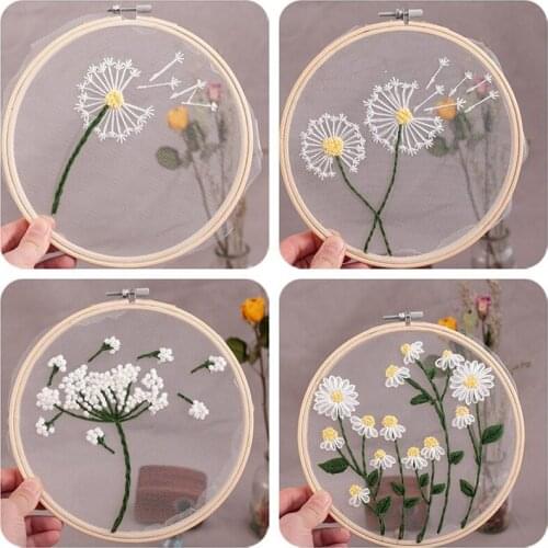 Plants Transparent Embroidery Kits for Beginner, DIY Easy Embroidery Set, Embroidery Starter Kit, Craft Kit, English Manual